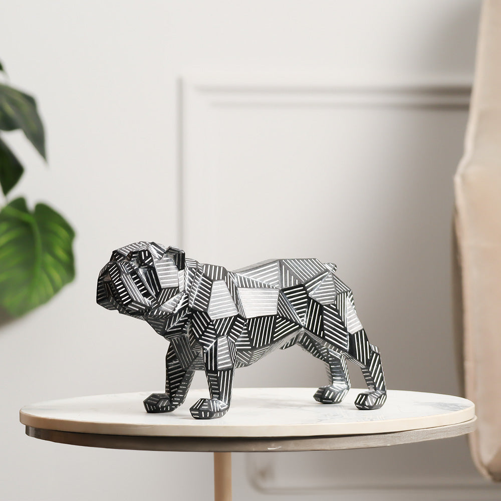 Fractal Lines Bulldog Sculpture - Black & White