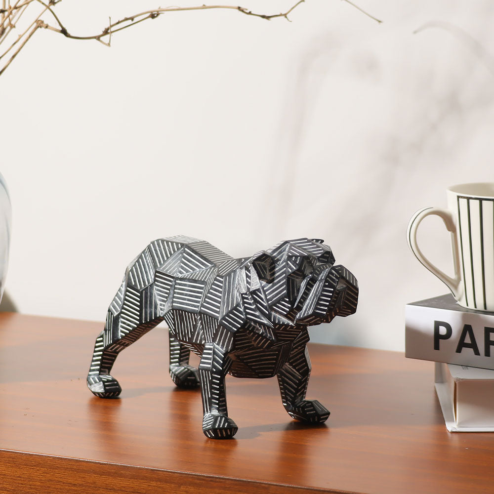 Fractal Lines Bulldog Sculpture - Black & White