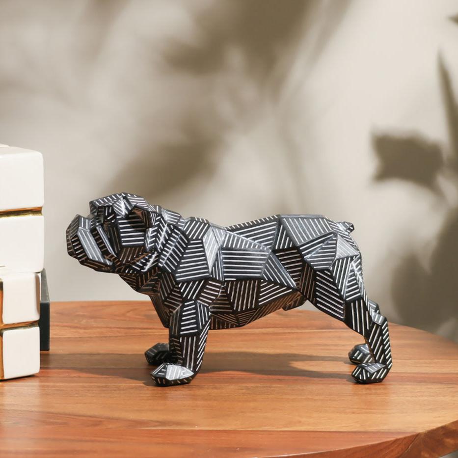 Fractal Lines Bulldog Sculpture - Black & White