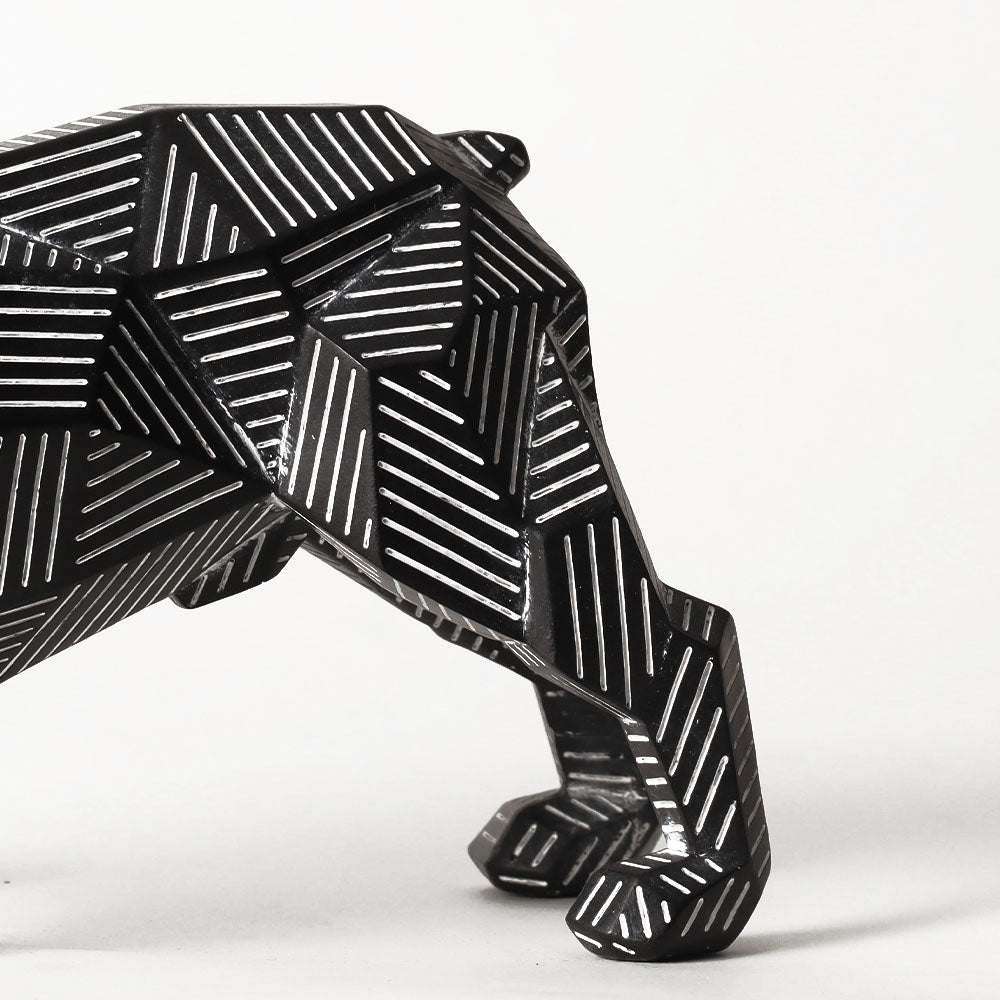 Fractal Lines Bulldog Sculpture - Black & White