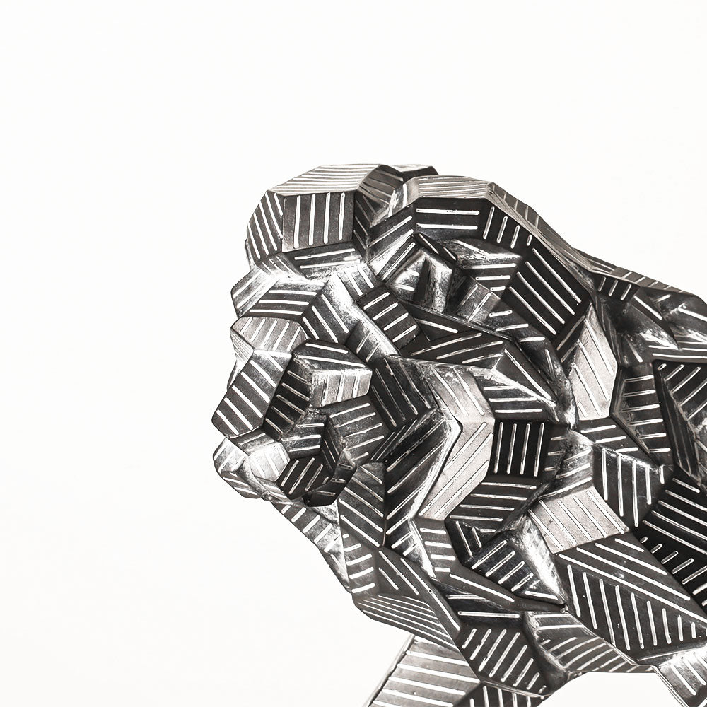 Fractal Lines Lion Sculpture - Black & White