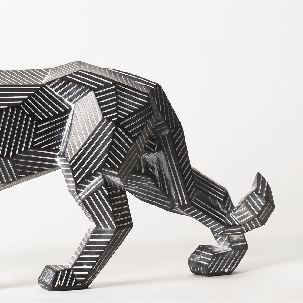 Fractal Lines Lion Sculpture - Black & White