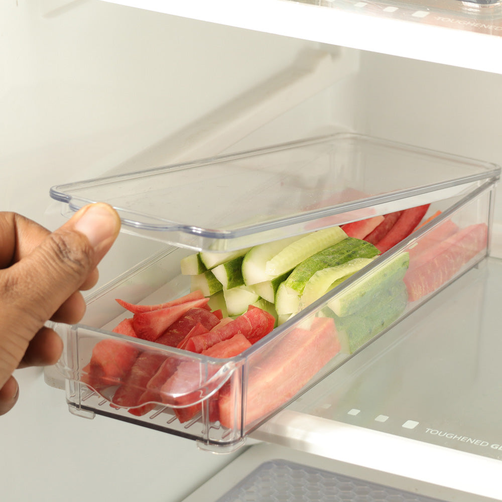 Fresco Fridge Bin with Lid Long - Clear