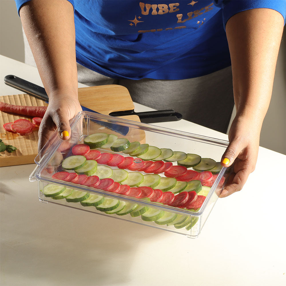 Fresco Fridge Tray with Lid Wide - Clear