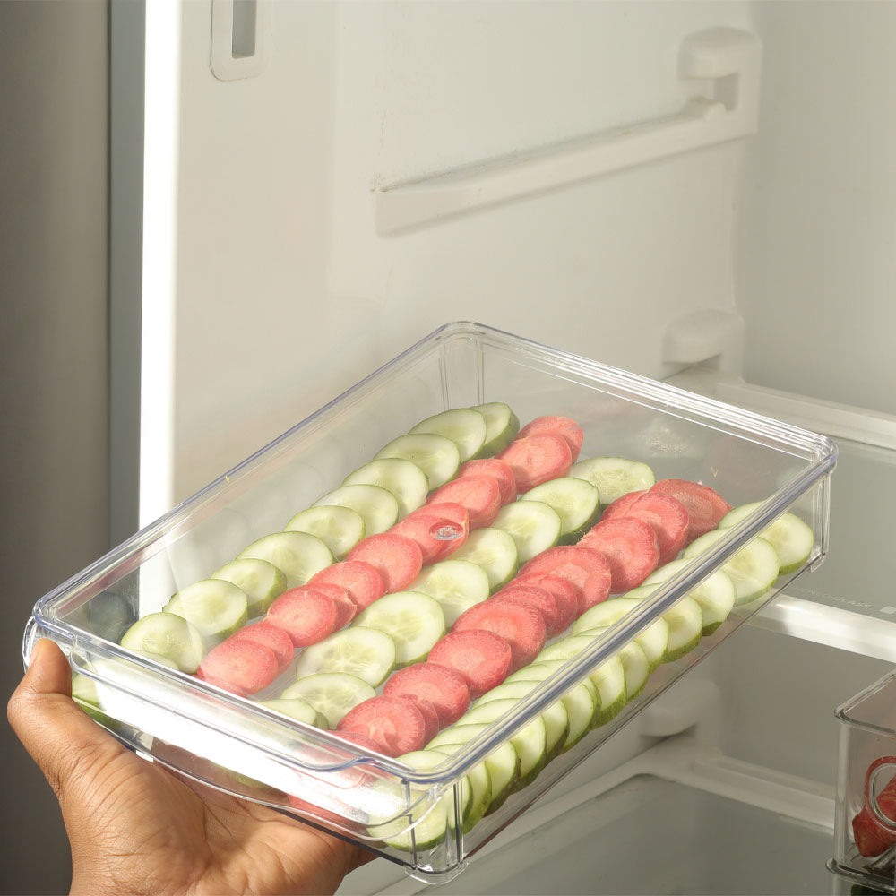 Fresco Fridge Tray with Lid Wide - Clear