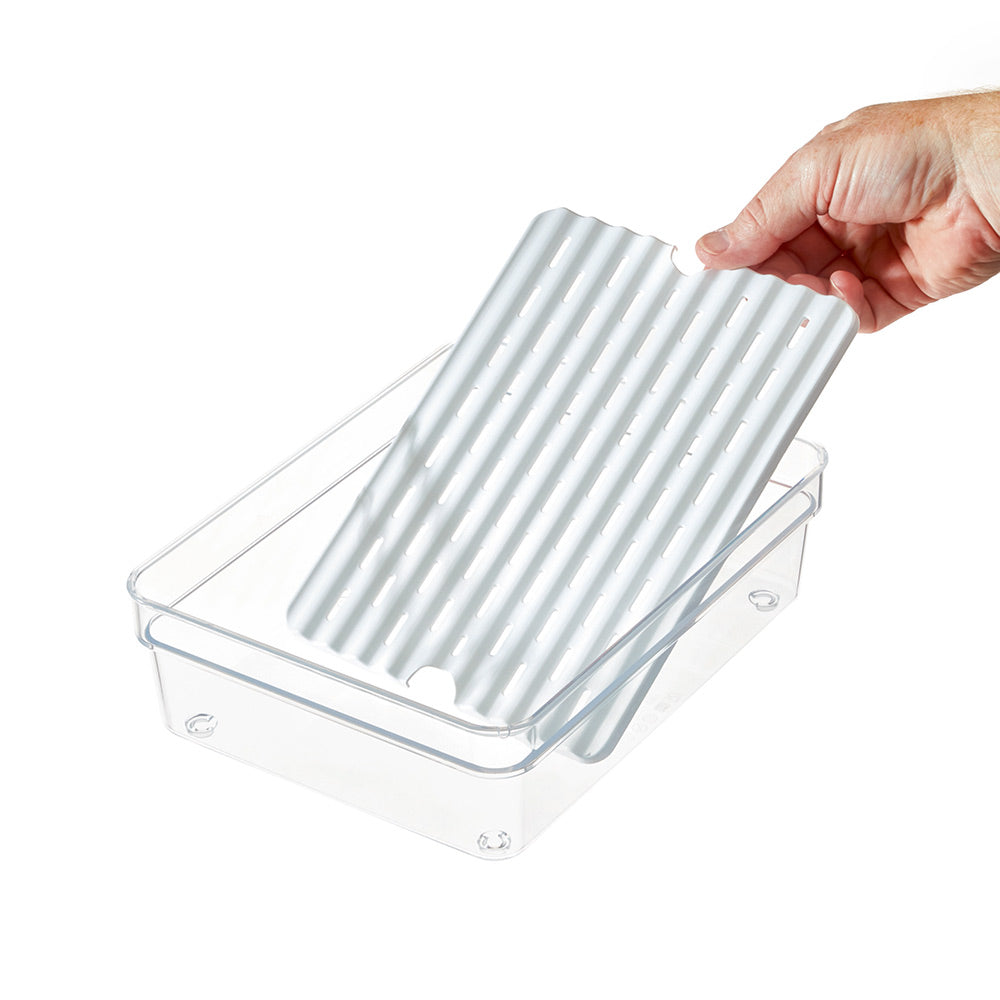 Short Produce Storage Container with Insert Tray Large