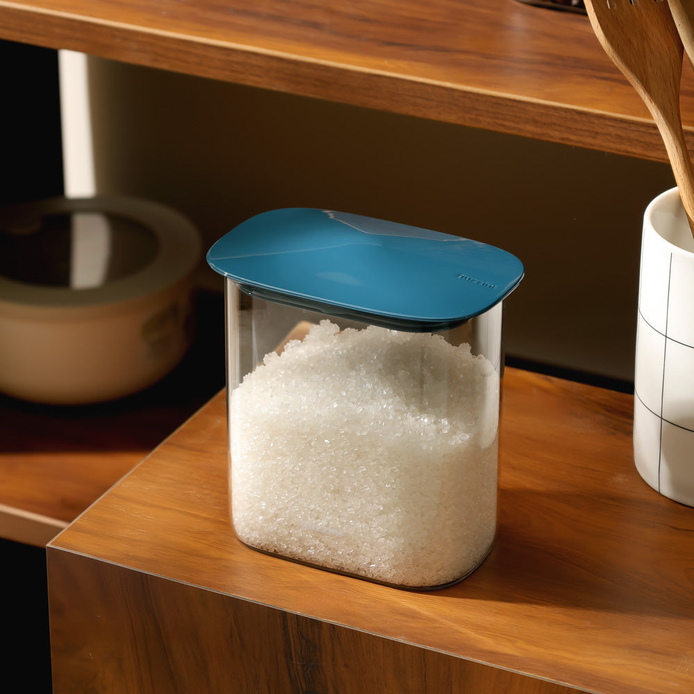 Fresh & Style Rectangular Glass Storage Box 1000ml - Blue