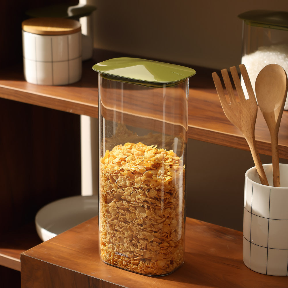 Fresh & Style Rectangular Glass Storage Box 2100ml - Green