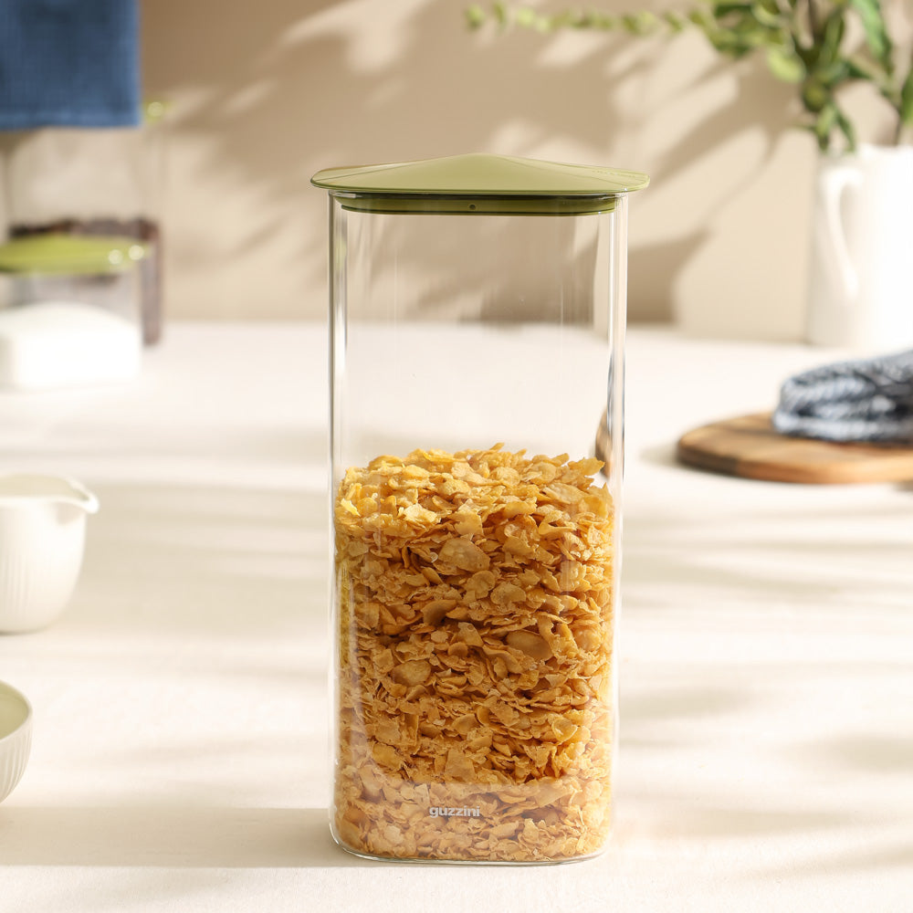 Fresh & Style Rectangular Glass Storage Box 2100ml - Green