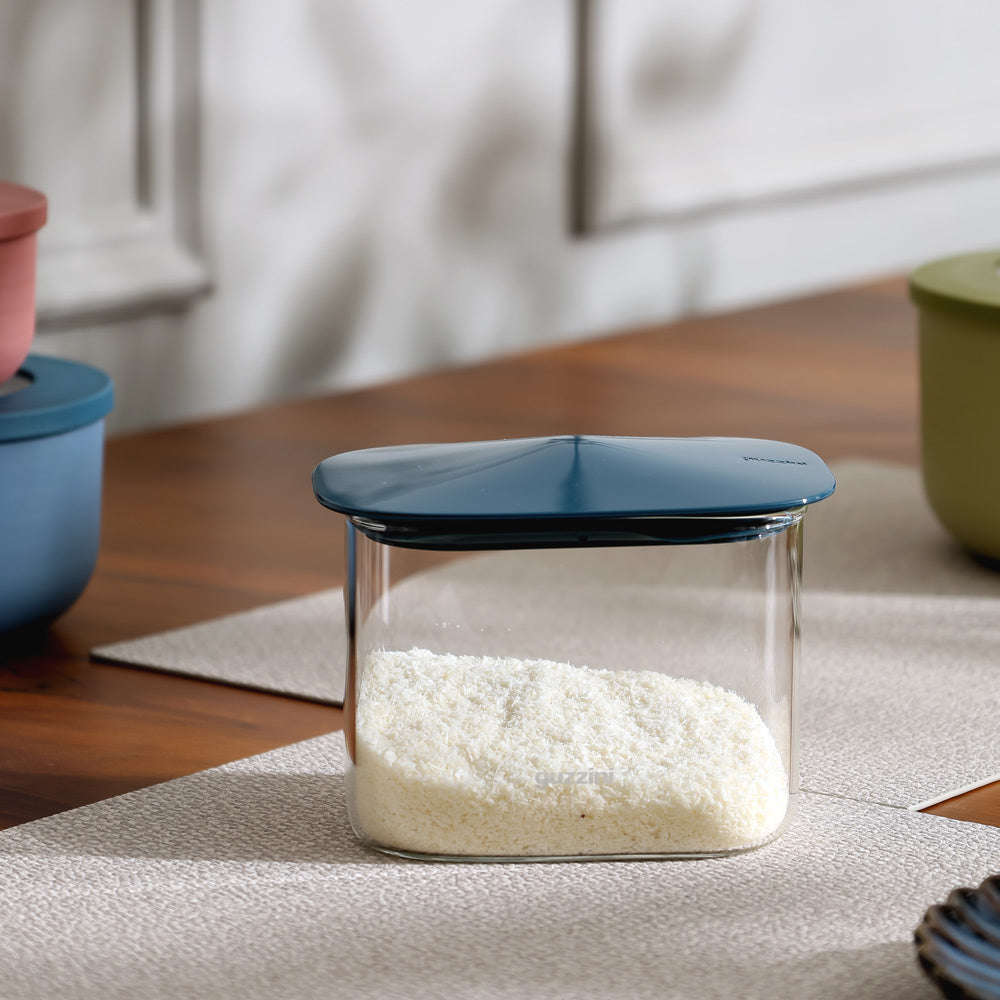 Fresh & Style Rectangular Glass Storage Box 600ml - Blue
