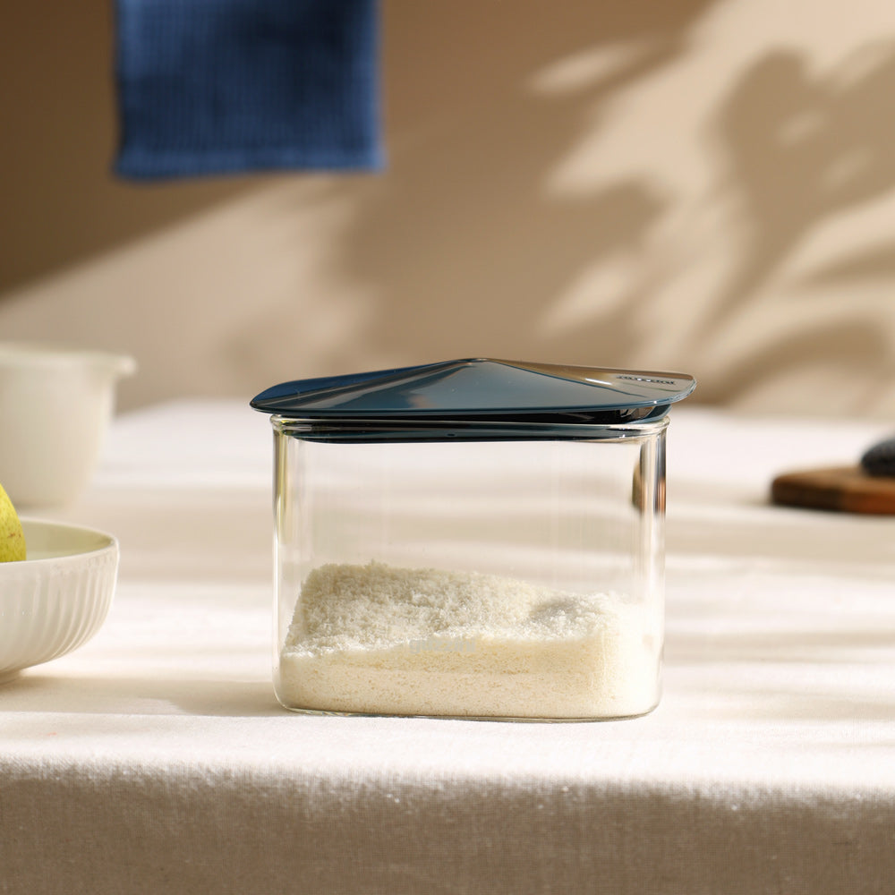 Fresh & Style Rectangular Glass Storage Box 600ml - Blue