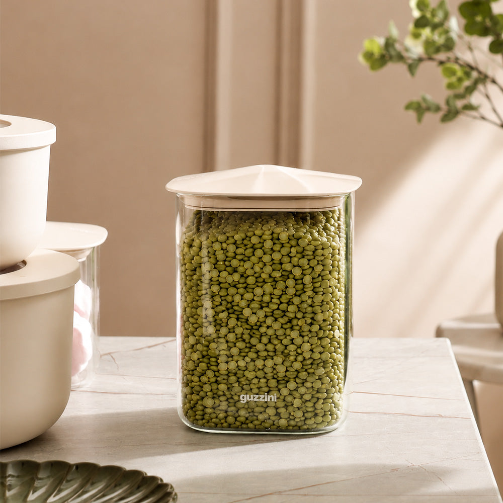 Fresh & Style Square Glass Storage Box 1000ml - Beige