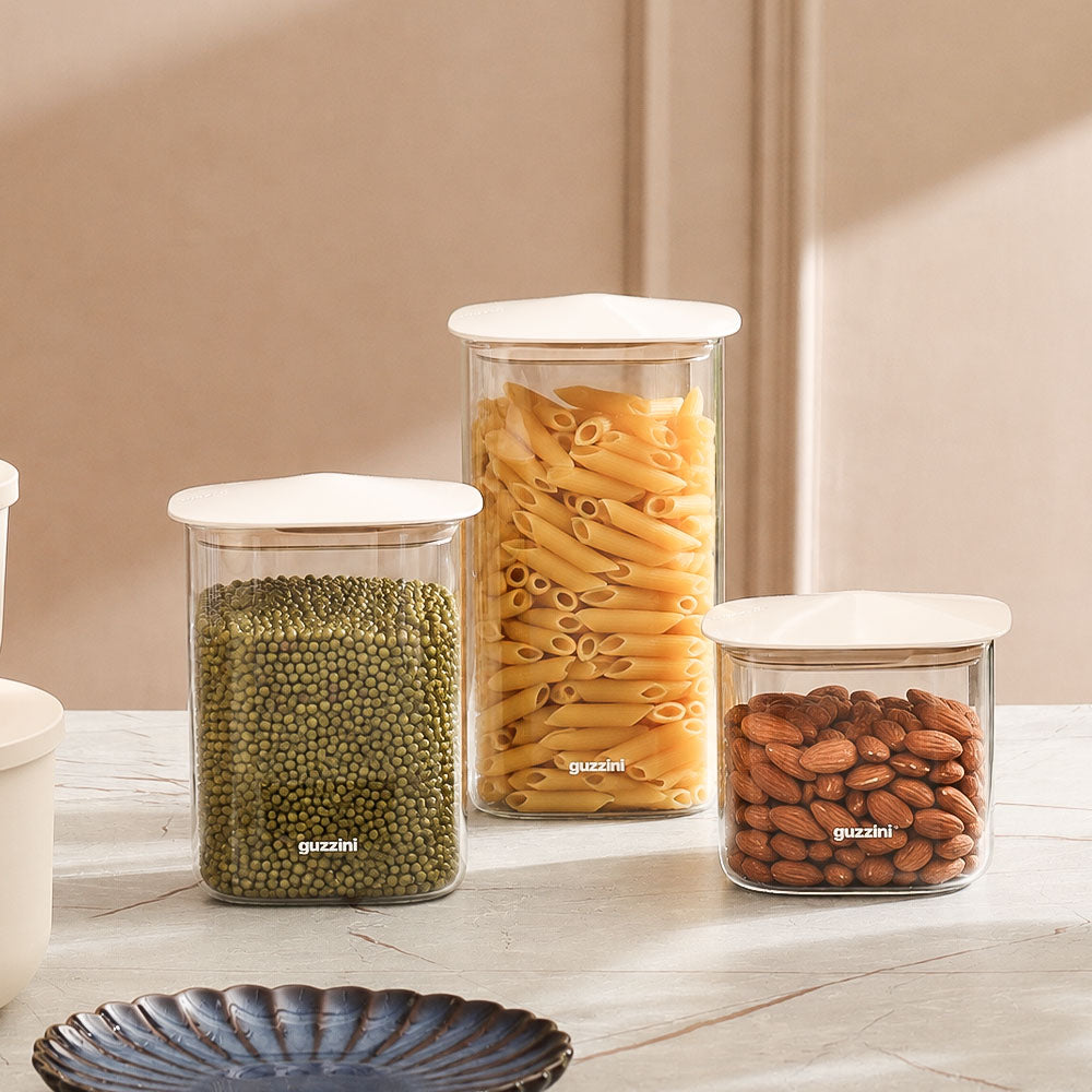 Fresh & Style Square Glass Storage Box 650ml - Beige