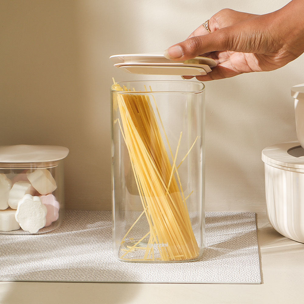 Fresh & Style Square Glass Storage Box 1400ml - Beige