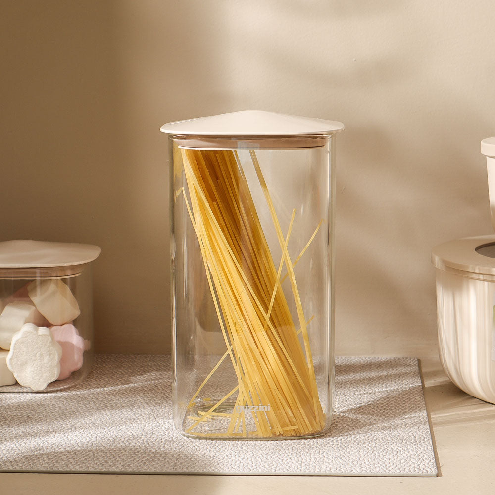 Fresh & Style Square Glass Storage Box 1400ml - Beige