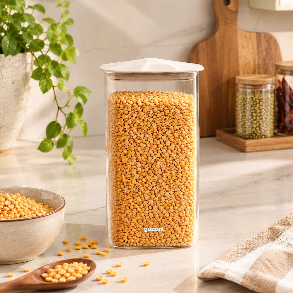 Fresh & Style Square Glass Storage Box 1400ml - Beige