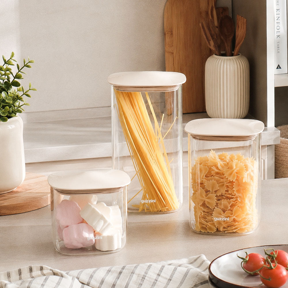 Fresh & Style Square Glass Storage Box 650ml - Beige