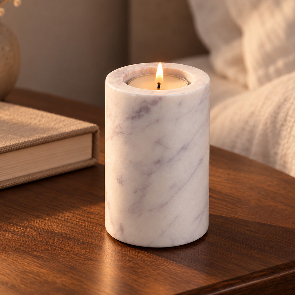 Frosa Marble Candle Holder Medium - Cloudy White