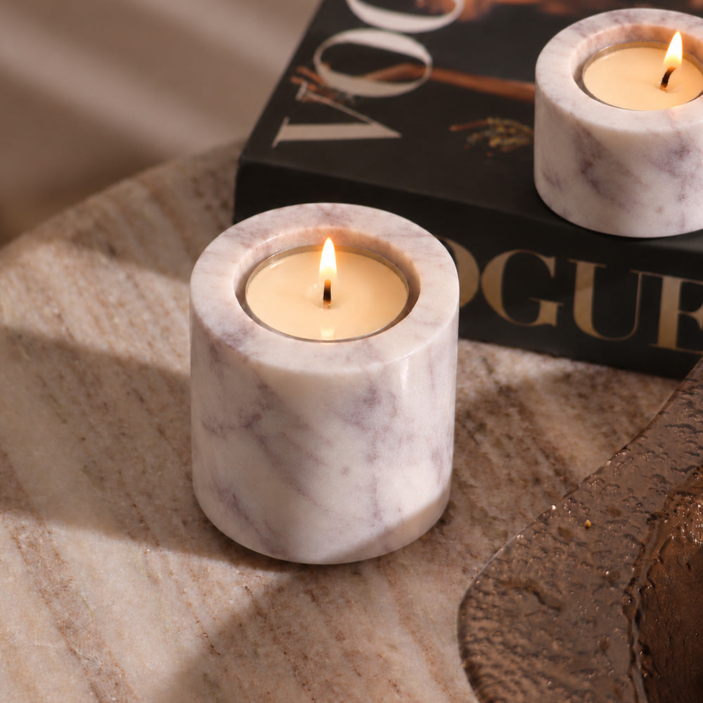 Frosa Marble Candle Holder Small - Cloudy White