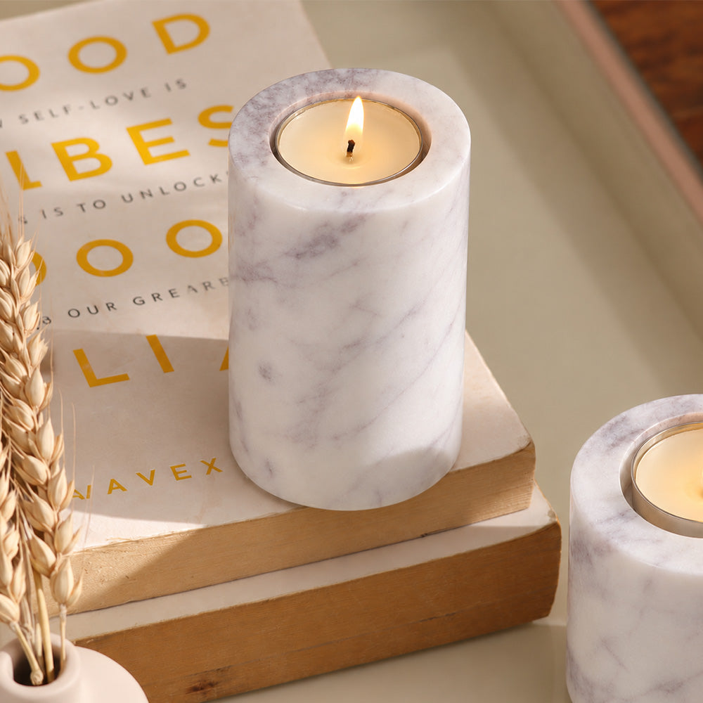Frosa Marble Candle Holder Medium - Cloudy White