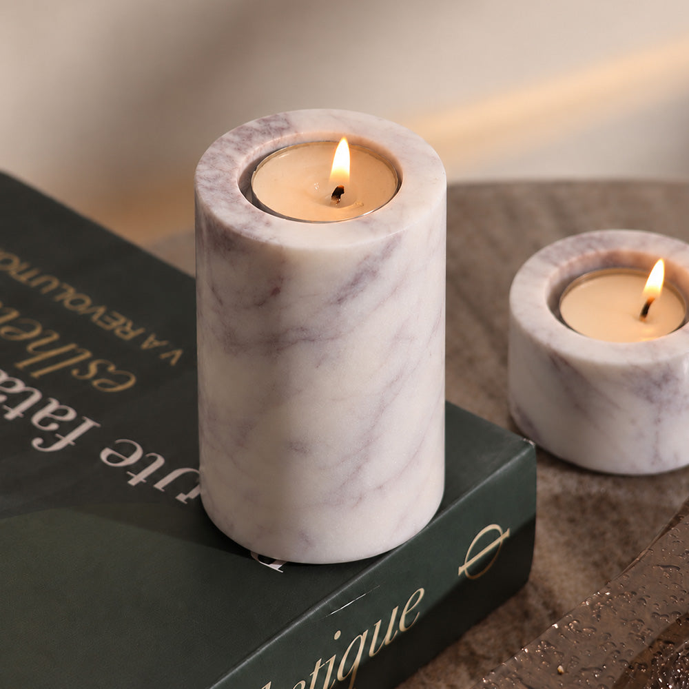 Frosa Marble Candle Holder Medium - Cloudy White
