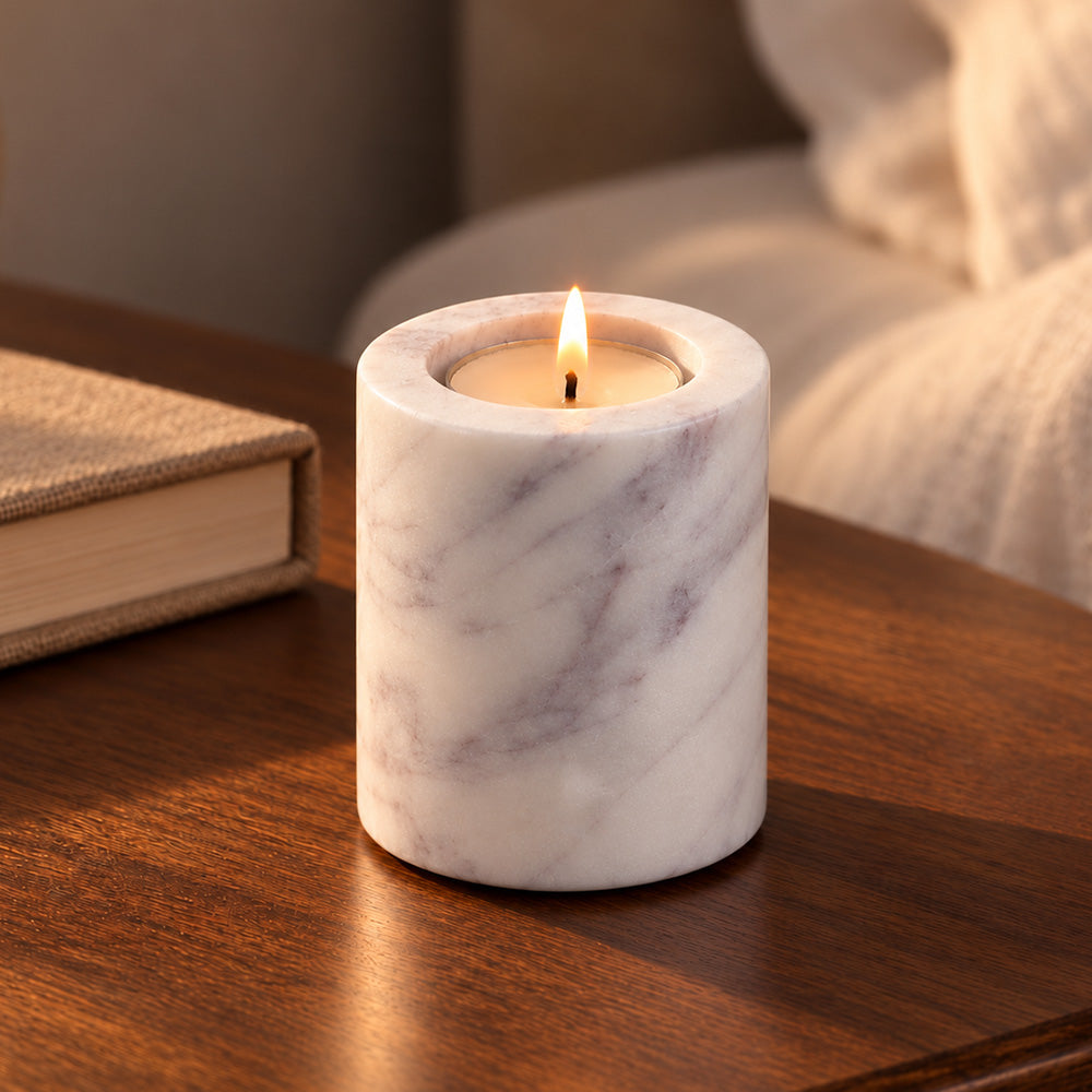 Frosa Marble Candle Holder Small - Cloudy White