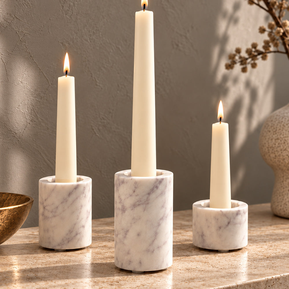 Frosa Marble Candle Holder Medium - Cloudy White