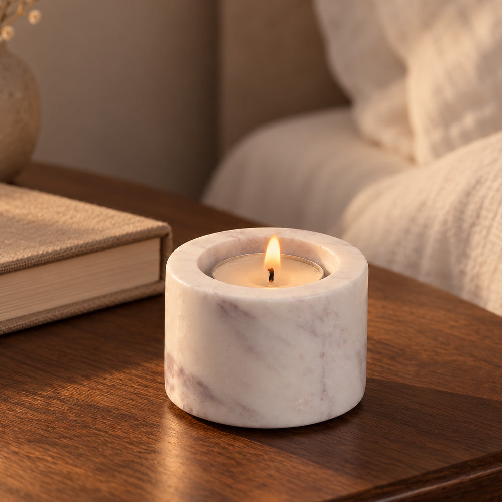 Frosa Marble Candle Holder Mini - Cloudy White