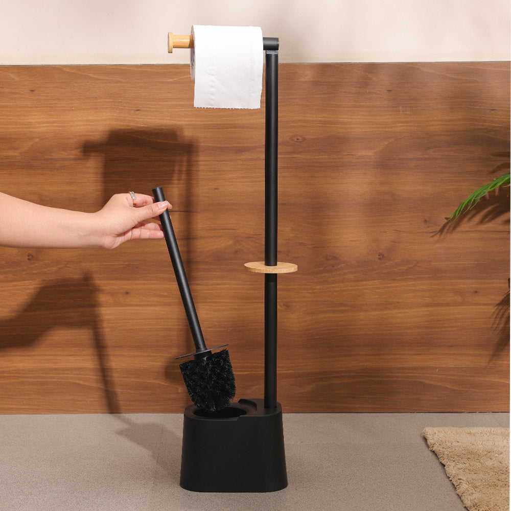 Fusion Toilet Brush and Roll Holder - Black Natural
