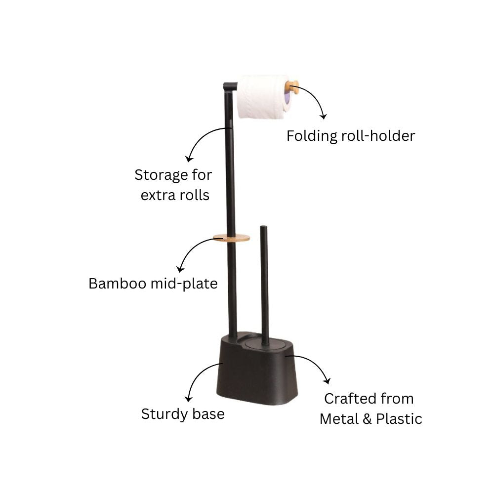 Fusion Toilet Brush and Roll Holder - Black Natural