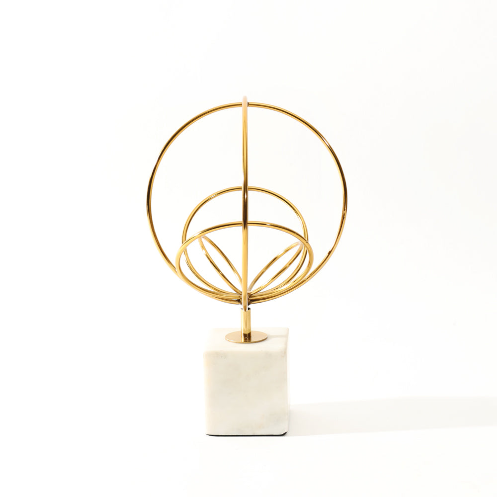 Galaxia Sculpture with Glass Sphere Medium - Gold White