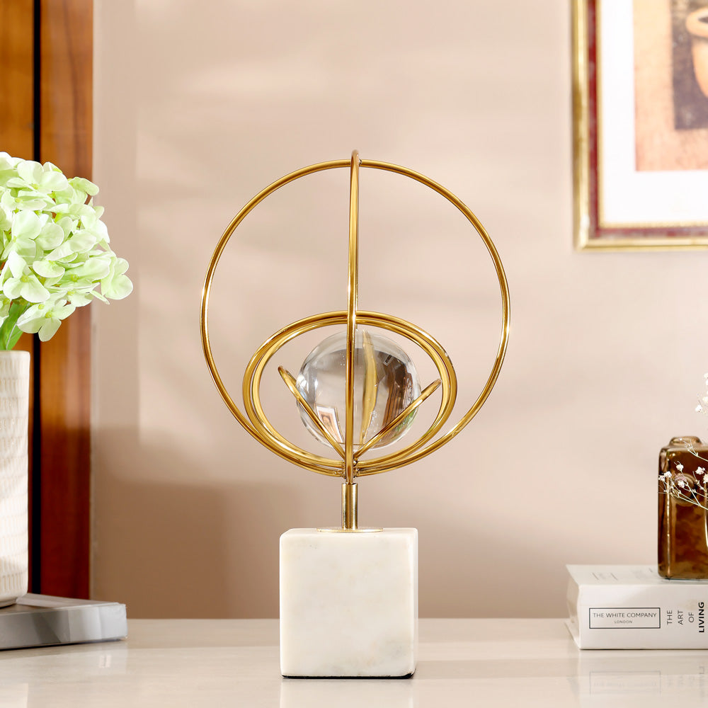 Galaxia Sculpture with Glass Sphere Medium - Gold White