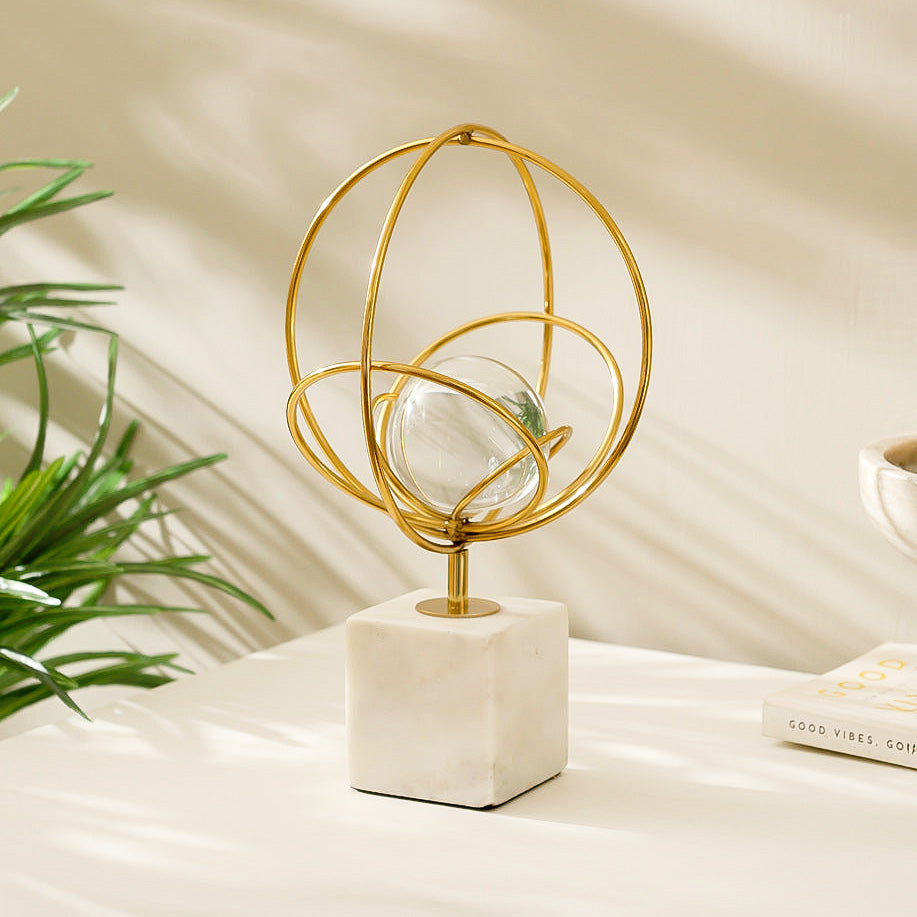 Galaxia Sculpture with Glass Sphere Medium - Gold White