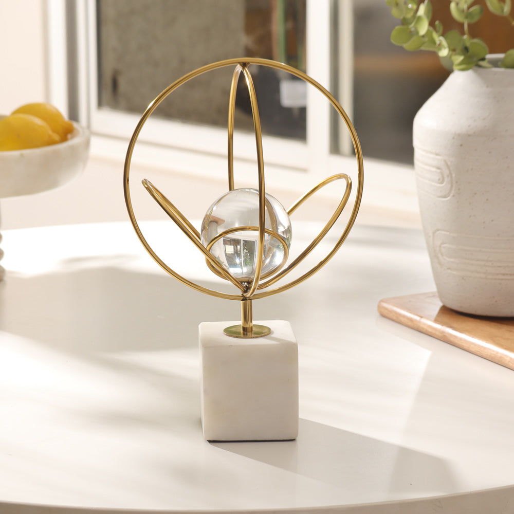 Galaxia Sculpture with Glass Sphere Medium - Gold White