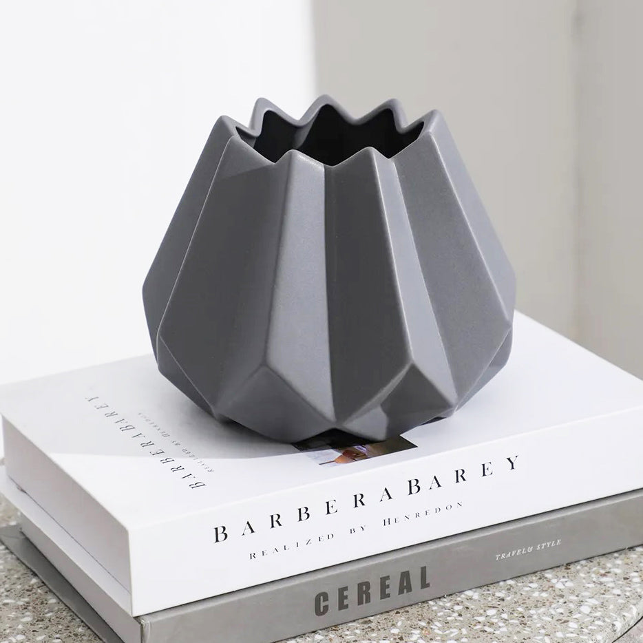 Origami Geo Ceramic Vase Small - Grey