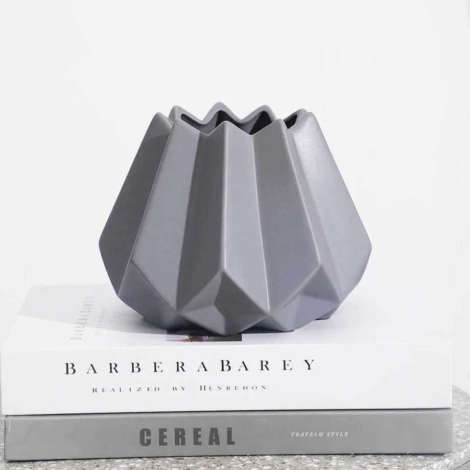 Origami Geo Ceramic Vase Small - Grey