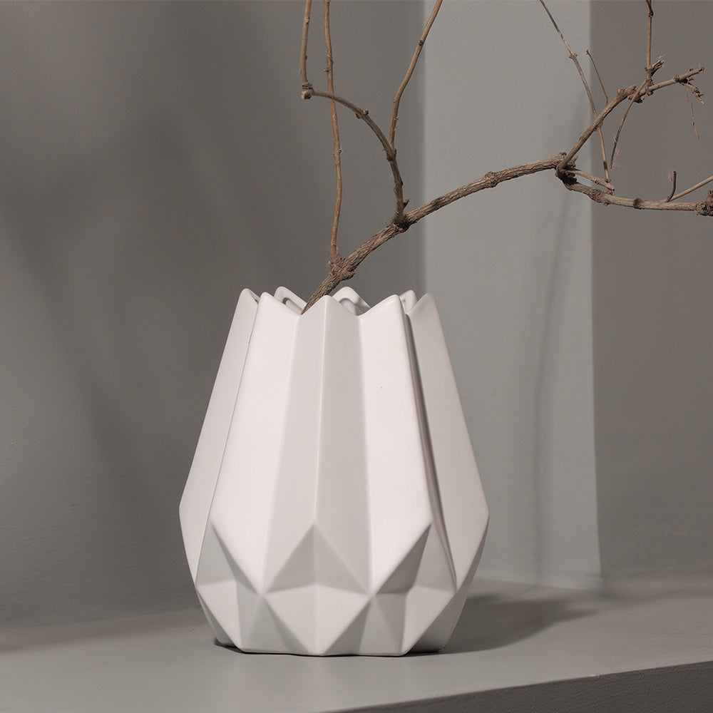 Origami Geo Ceramic Vase Medium - White