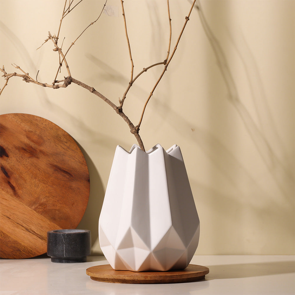 Origami Geo Ceramic Vase Medium - White