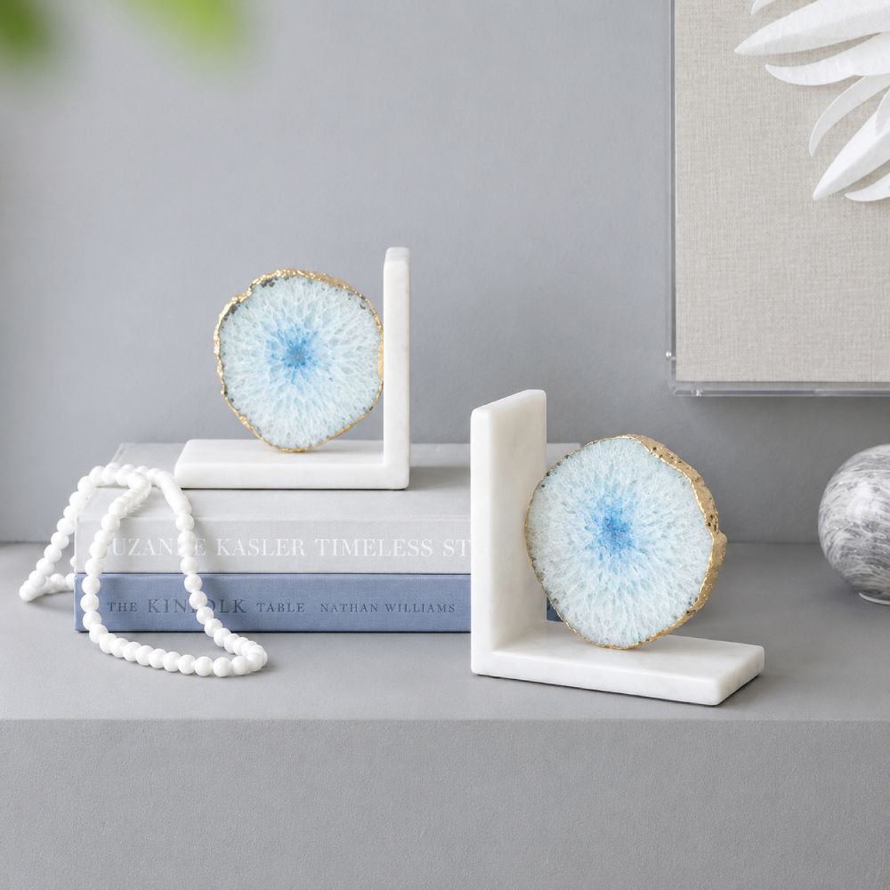 Geode Bookends with Marble Base, Set of 2