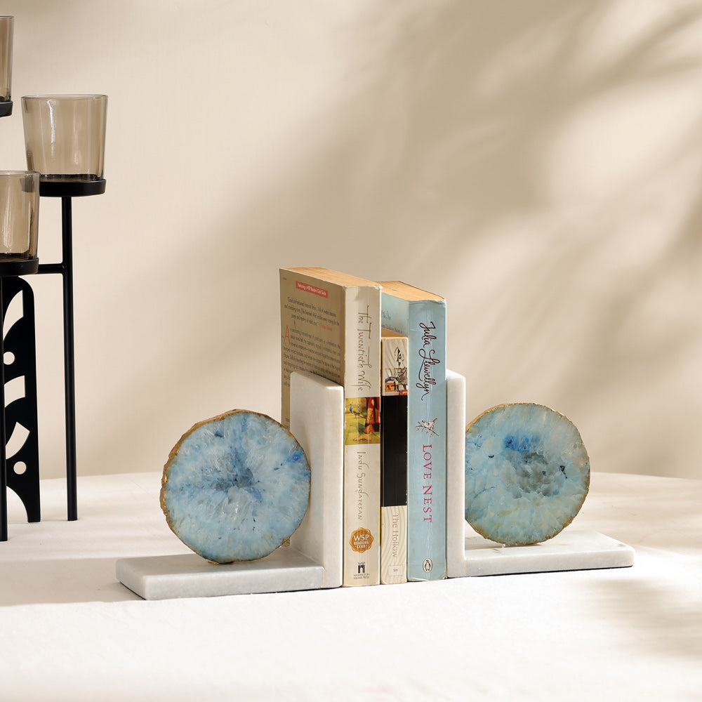 Geode Bookends with Marble Base, Set of 2