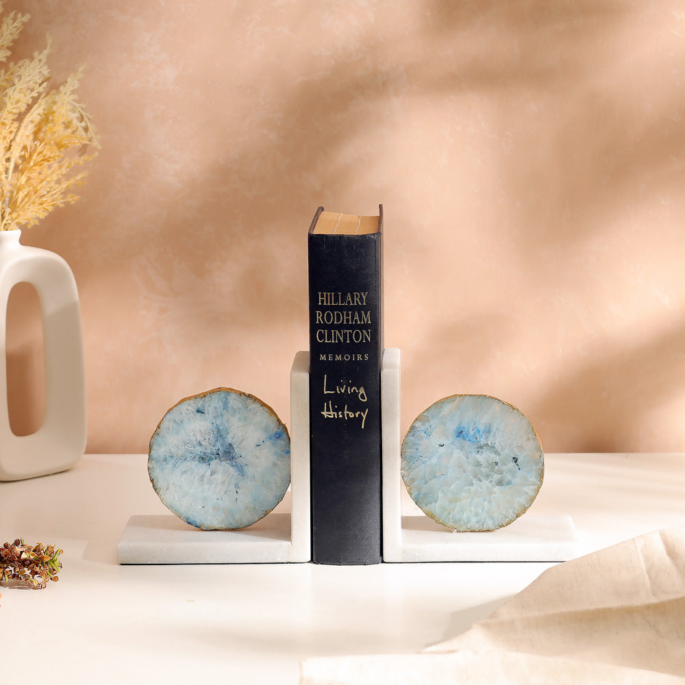 Geode Bookends with Marble Base, Set of 2