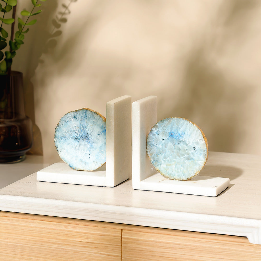Geode Bookends with Marble Base, Set of 2