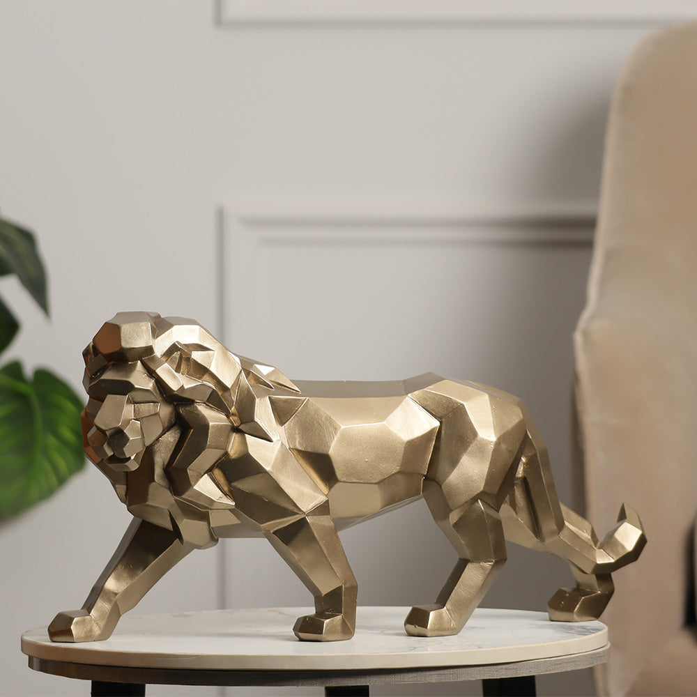 Geometric Lion Decorative Sculpture - Champagne Gold