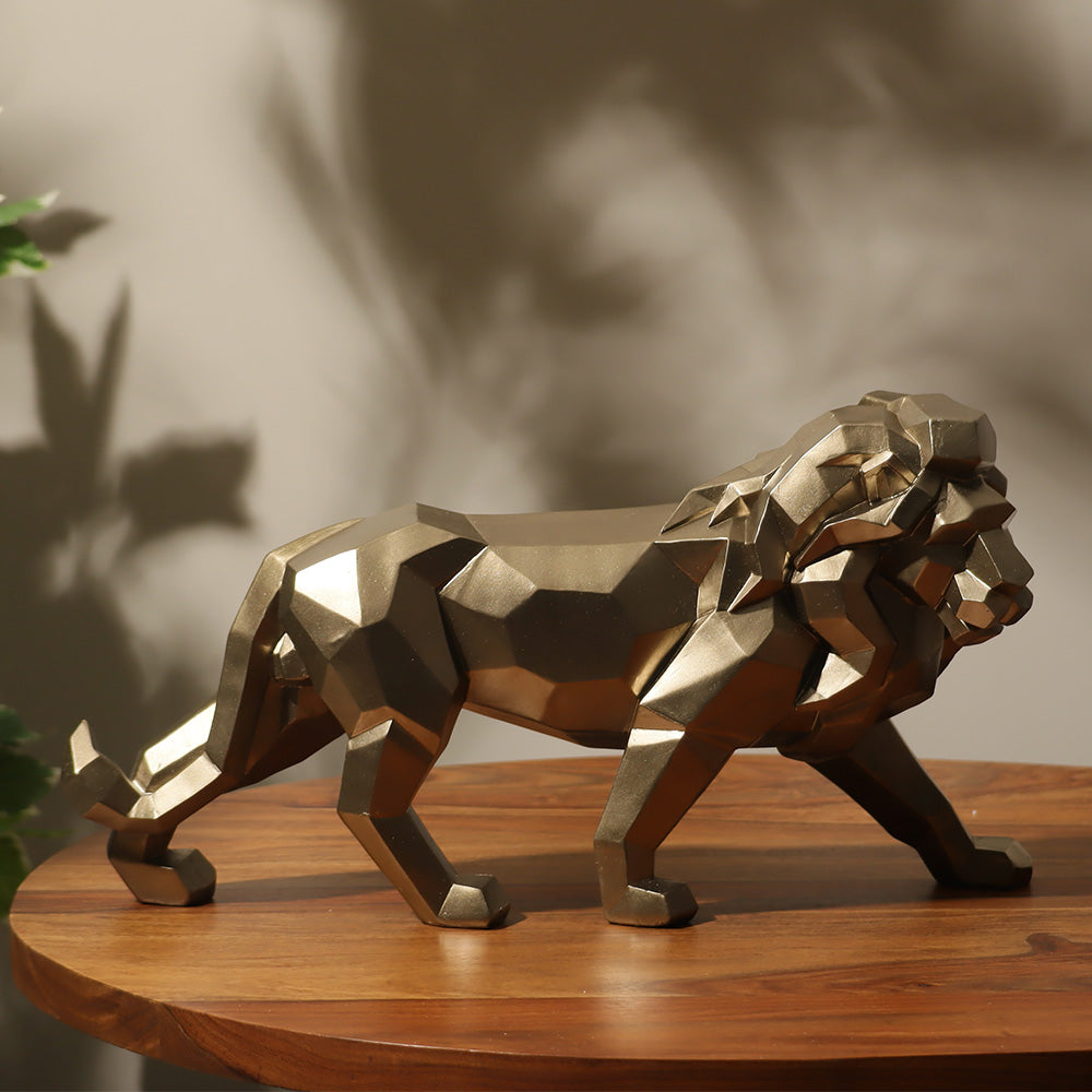 Geometric Lion Decorative Sculpture - Champagne Gold