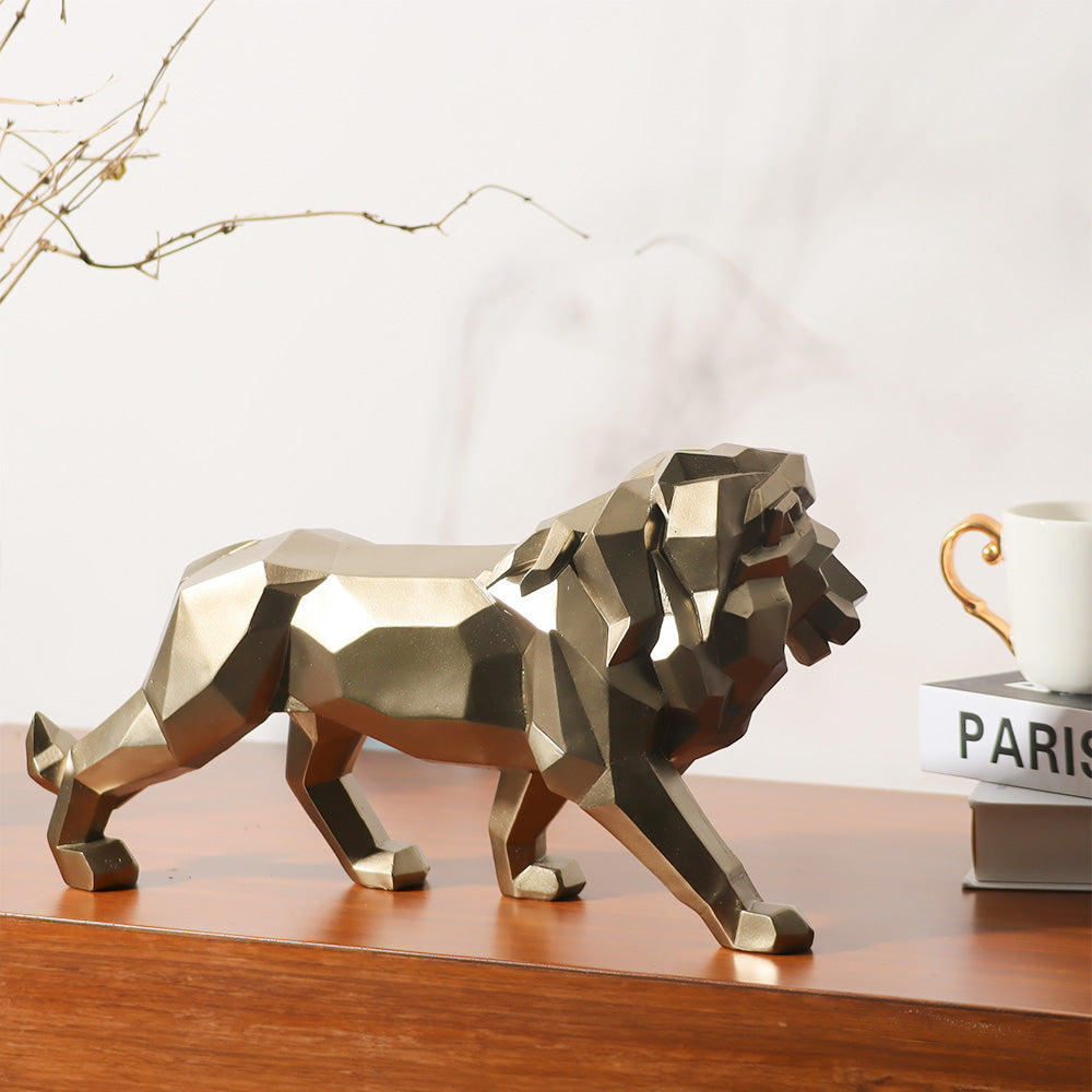 Geometric Lion Decorative Sculpture - Champagne Gold