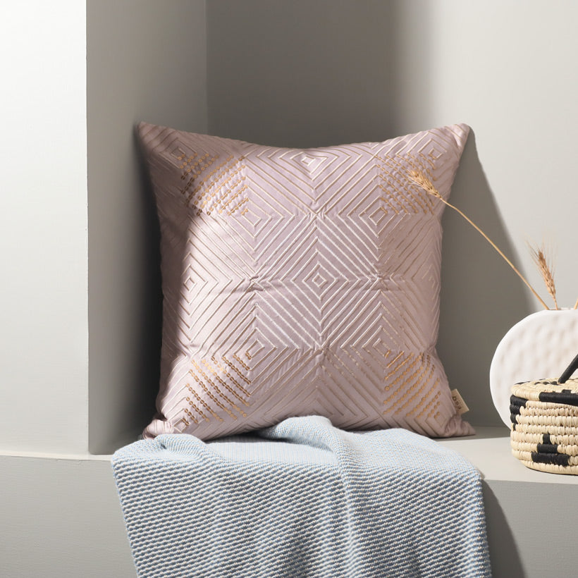 Geometric Satin Sequinned Cushion Cover - Mauve