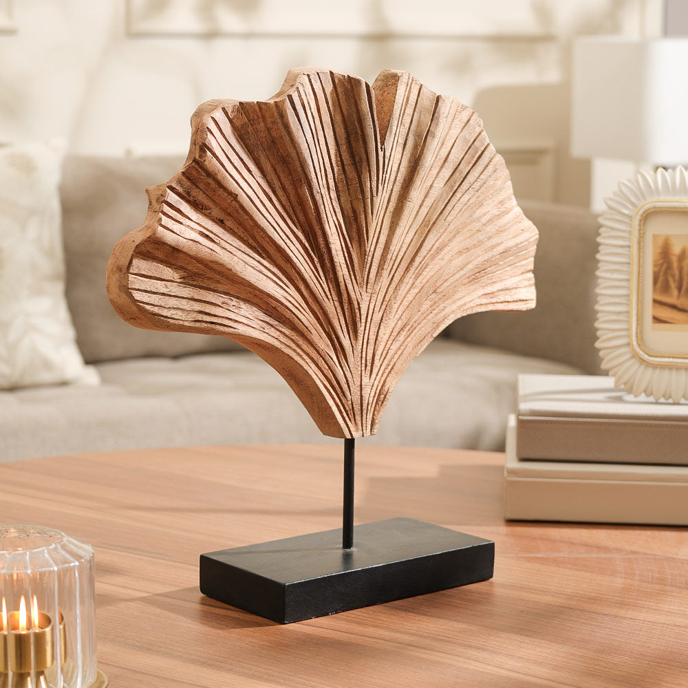 Gingko Leaf Wooden Sculpture - Natural Black