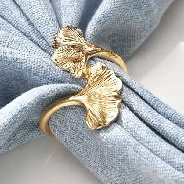 Gingko Napkin Rings, Set of 6 - Gold