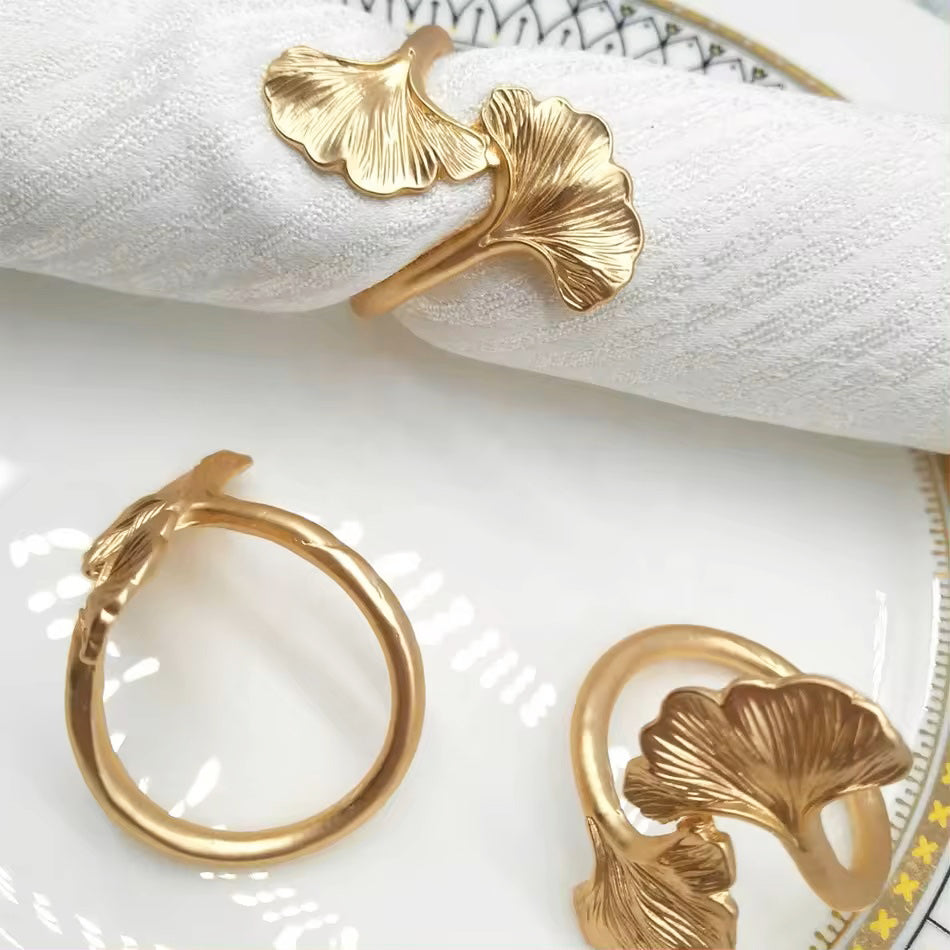 Gingko Napkin Rings, Set of 6 - Gold