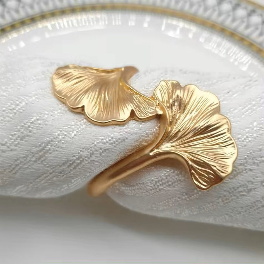 Gingko Napkin Rings, Set of 6 - Gold